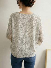 YUXIN Áo thun nữ mùa hè dáng rộng in họa tiết trừu tượng mỏng tay lửng 3/4, kiểu dáng tối giản, thoải mái, thích hợp mặc mùa xuân. - Màu be - Xem 9