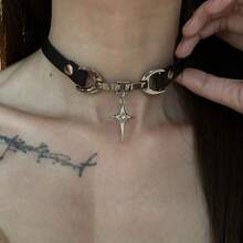 Y2K 星星吊坠 PU 皮革颈链，哥特式搭扣朋克风颈链，前卫街头风饰品 - 彩色 - 查看 3