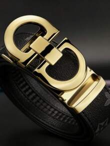 Thắt lưng nam khóa đôi mạ vàng, có khóa cài điều chỉnh, màu đen in họa tiết monogram. - Nhiều màu - Xem 4