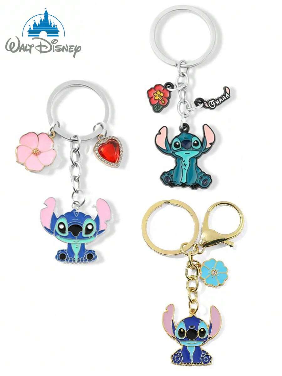Disney, 1pc Cute Stitch Metal Keychain: A Cartoon Stitch Keychain Featuring A Flower Pendant, Perfect As An Accessory For Travel Backpacks. Ideal For Attaching To Bags And Keys, It Makes An Excellent Valentine's Day Gift For Your Partner!