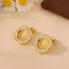 1 Set Classic Gold Color Coins Stud Earrings 21k Gold Plated Dubai Bridal Wedding Party Jewelry - Classic Earrings - View 18