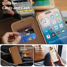 商务PU皮革翻盖钱包式手机壳,带卡槽,电镀磁吸式设计,带镜头保护膜,支持无线充电,全身防震,兼容 17/17Air/17Pro/17Pro Max,以及三星Galaxy S26 Ultra/S25 Ultra/S24 Ultra/S23 Ultra/S22 Ultra/A07/A017/A56。 - 金色 - 查看 4