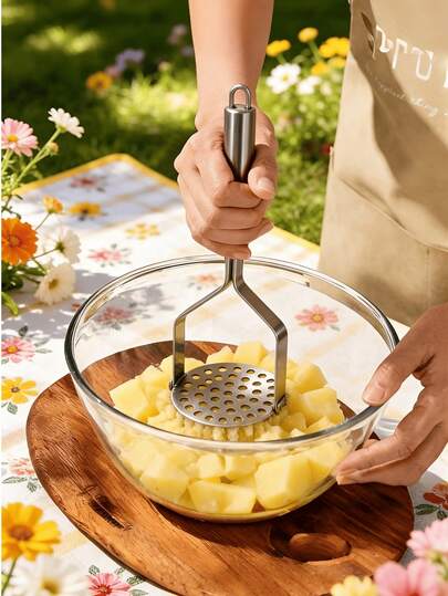 Stainless Steel Potato Masher - Durable Kitchen Tool, Creates Perfect Mashed Potatoes, Suitable For Home And Restaurant Use, Sturdy Masher Kitchen Tool, Easy To Clean Mashing Utensil, Large Potato Masher, Heavy Duty Potato Masher, Food Preparation, Cooking Utensils, Functional Masher, Stylish Kitchen Gadget - Stainless Steel Potato Ricer With Non-Slip Handle, Suitable For Restaurant And Home Kitchen, Efficient And Durable, Easy To Clean, Ergonomic Handle, Professional-Grade Tool