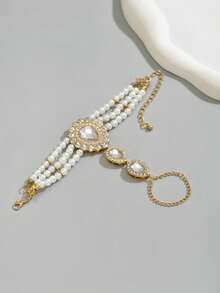 1 Pc Elegant Multi-Layer Bead Bracelet With Full Diamond Water Droplet Faux Pearl, Mother's Day Gift, Valentine's Day Gift - Gold - View 4