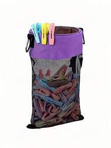 Túi lưới đựng kẹp quần áo có dây rút, giá treo kẹp quần áo có dây đeo và móc kim loại, hộp đựng đồ giặt miệng rộng. - Nhiều màu - Xem 5