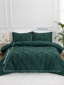 Set Sprei Ukuran Penuh Motif Bunga Pom-Pom Warna Polos 3 Buah, Set Termasuk (1 Sprei dengan Resleting + 2 Sarung Bantal Tanpa Isian), Cocok untuk Perlengkapan Tempat Tidur Kamar Tidur dan Asrama - Dark Green - View 24