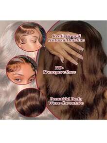 Wear And Go Glueless Wigs Body Wave Lace Front Wigs Human Blended Hair Pre Plucked 200 Density 13x4 Hd Transparent Lace Frontal Body Wave Human Blended Hair Wig For Women Natural Black - Brown - View 7