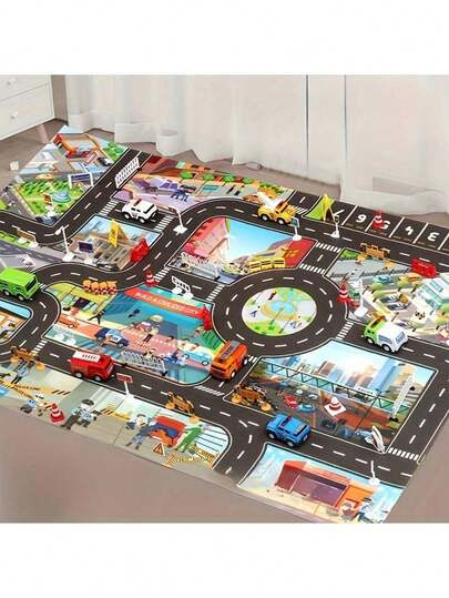 1 pieza Alfombra de juego de tráfico de ciudad grande, impermeable y a prueba de humedad, mapa interactivo de carreteras, adecuado para coches de juguete de niños, decoración de habitación, herramienta educativa, regalo de Navidad
