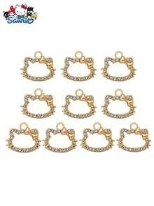 Mặt dây chuyền hợp kim hình mèo Hello Kitty của Sanrio, tự làm trang sức kim loại lấp lánh hình hoạt hình, phụ kiện rỗng cho móc khóa, bông tai, vòng tay, vòng cổ. - Mèo rỗng - Xem 11