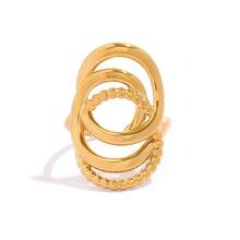 Uself 2pcs/1pc Gold-Plated Stainless Steel Rings For Women, Dual-Tone Overlapping Oval Rings, Stackable Open Rings, Fashion Jewelry Accessories For Women, Suitable For Daily Wear And Party Gifts, Western Jewelry, Women's Brand - Multicolor - View 9