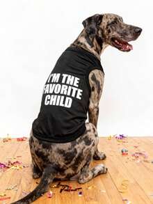 LUCKIE LABO 一件印有“Favourite Child”英文图案的背心，适合吉娃娃及小型犬，防跳蚤，减少掉毛，保暖透气，室内外均可穿着。 - 黑色 - 查看 6