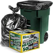 95-96 Gallon Trash Bags Heavy Duty Black Garbage Bags 50 COUNT Extra Large 90 95 96 100 Gallon Can Liners - Made In USA - Negro - Ver 2