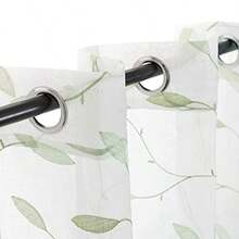 Lazzzy Waffle - Juego de cortinas con textura para ventana de cocina/baño con varilla Ostra 63" Curtains - Ojal verde sobre blanco - Ver 4