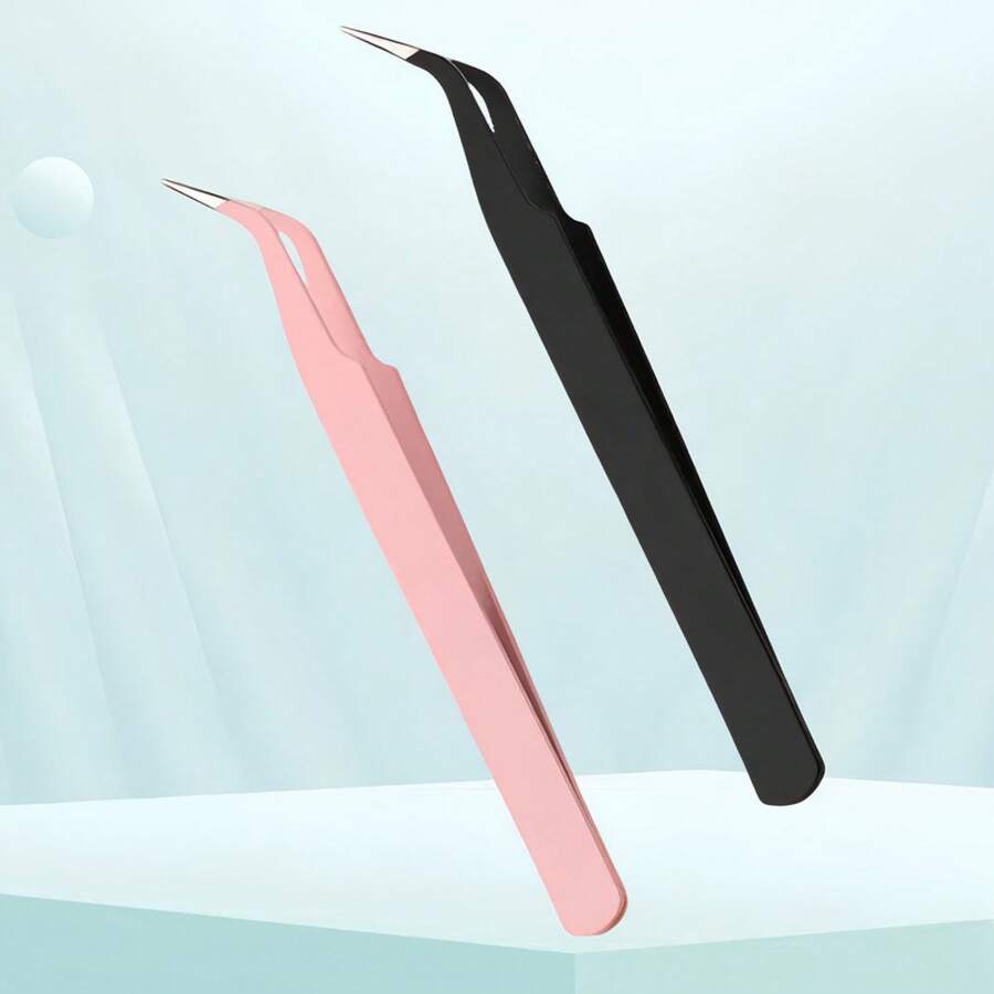 2026 New Hot Curved Eyelash Tweezers For False Eyelash Extension, Golden Feather Clip, Princess Clip, Nail Art Tweezers - Curved Eyelash Curler - Pink [Individually Packaged In an OPP Bag] - View 1