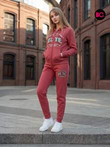 Conjunto deportivo para mujer de moda 2 piezas sudadera con gorro cierre completo estampado casual pants jogger ajustado comodo y moderno ropa de entrenamiento gimnasio fitness streetwear urbano moda femenina ropa para ejercicio correr caminar uso diario suave en varios colores tallas outfit completo - Púrpura malva - Ver 1