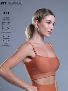 FITNESS TOP WITH NON-TRANSPARENCY STRAPS AND HIGH SUPPORT - Burnt Orange - View 2
