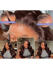 13x6 13x4蕾丝前假发，真人混纺发丝，预先拔毛，自然波浪，高清透明蕾丝前假发，200密度，无胶假发，带婴儿发，女士自然黑，即戴即走，无胶假发 - 自然色&黑色系 - 查看 9