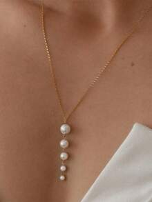 1件仿珍珠吊坠项链，设计简约，优雅精致，适合女性日常通勤、约会和度假佩戴。 - 彩色 - 查看 1