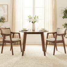 Rubber Wood Dining Chairs Set Of 2 With Arms,Curved Seat & Back For Room,Dark Beige - Beige - View 3