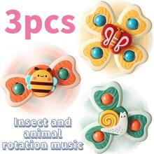 1-3pcs Colorful Suction Cup Spinning Tops Toys - Fun Insect & Nature Themed Spinners, Suitable For Teens - Great For Bathtub, Tabletop & Bathroom Play, Perfect For Halloween, Thanksgiving & Christmas Gifts - Multicolor - View 2