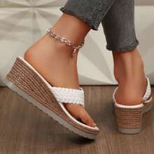 Womens Wedges Heels Braided Thong Flats Sandals Lightweight Summer Beach Walking Travel Outdoor Platform Sandals Shoes - 白色 - 查看 10