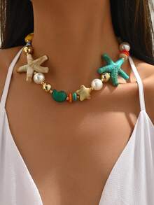 1 pieza Collar de mujer con cuentas y estrella de mar estilo bohemio (el estilo y el color de los accesorios son aleatorios) - Multicolor - Ver 1