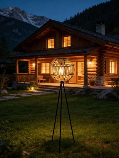 1pc Solar-Powered Rattan Floor Lamp. This Metal-Free Plastic Rattan Solar Lamp Features A Woven Rattan Texture And Emits A Warm Glow. Suitable For Patios, Paths, Porches, And Gardens. It's Also A Solar-Powered Garden Lamp That Automatically Lights Up At Dusk.