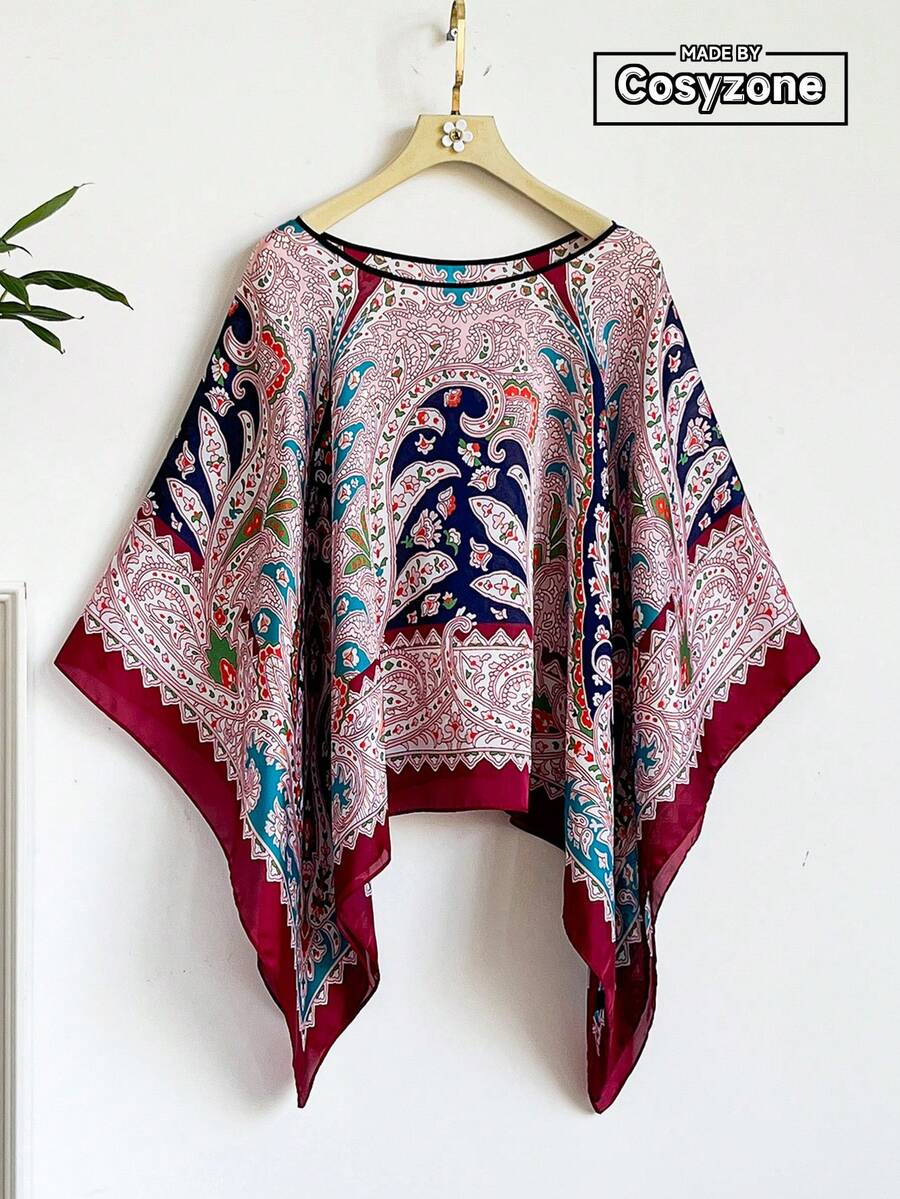 1pc Paisley Print Chiffon Bohemian Style Shawl, Versatile Beach Cover Up, Fashionable Sunscreen Scarf For Daily Wear,Holiday,Accessories,Travel Essential - Burgundy - View 1