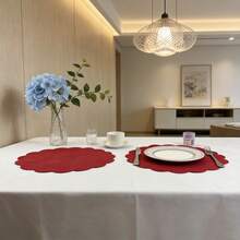 12/24/50/100pcs Floral Linen Placemats, 33.5cm Round Flower Shaped Reusable Table Mats For Autumn, Wedding, Dinner Party, Farmhouse Decor, Brown Country Style - Multicolor - View 25