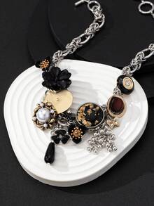 1件Y2K复古花卉系列小众奢华优雅链项链，适合女性日常佩戴 - 彩色 - 查看 4