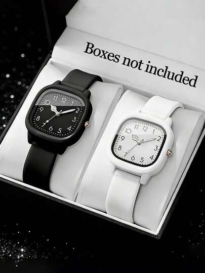 2/1 Piece. Fashionable, Simple And Elegant Square-Shaped Digital Display Silicone Watch Strap. Compact Quartz Dual Watch Suitable For Wearing At Parties, Gatherings, Schools To Check The Time. Also Very Suitable As The Best Gift For Mothers/Friends On Valentine's Day, Mother's Day, Back-To-School Season, Easter As A Pair Of Matching Watches.