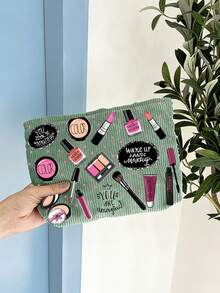 一款时尚化妆旅行包，饰有化妆图案 - 轻便可折叠拉链包，适合存放化妆品、洗漱用品和文具，易于擦拭清洁，是送给女士和化妆爱好者的理想礼物。 - 彩色 - 查看 11