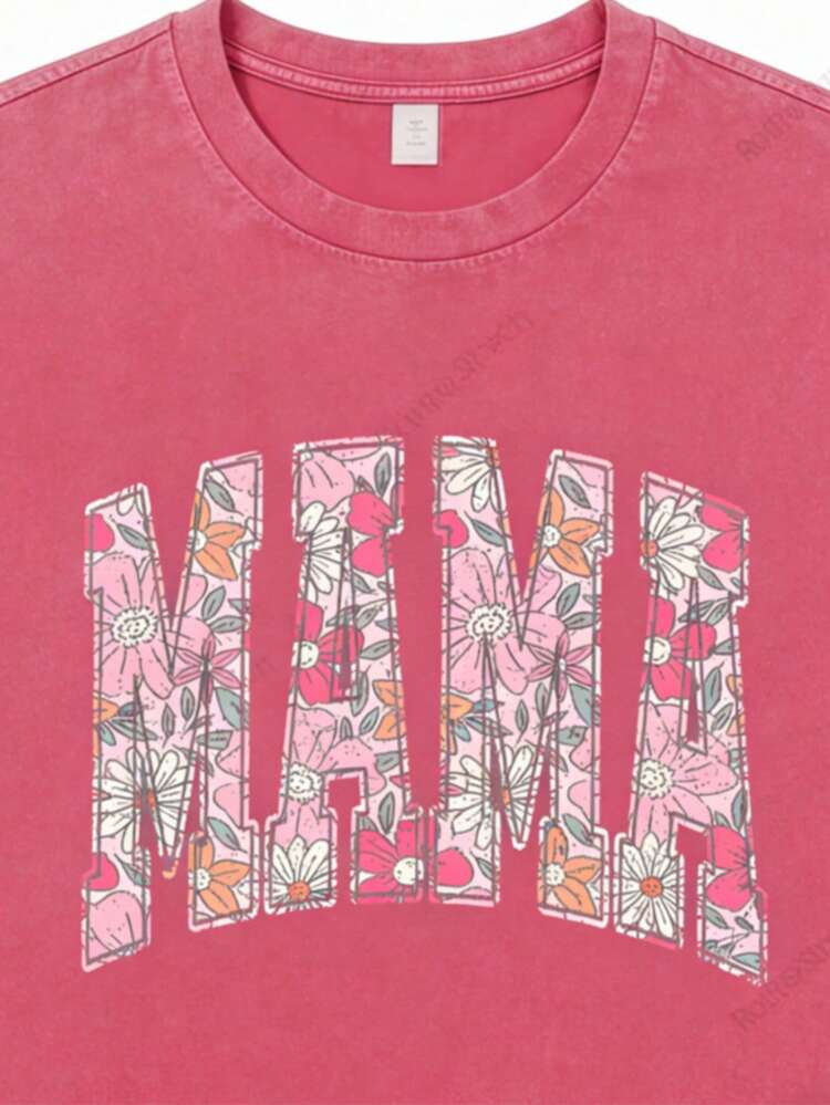 Summer Tops20262026 Washed Cotton, Floral Mom Letter Print T-Shirt, High-Quality Batik Cotton Retro Fashion Brand T-Shirt, Women's T-Shirt, Women's Autumn T-Shirt, Halloween Christmas Gift, Holiday Gift, White Tops, Valentine's Day Outfit, Mardi Gras, Summer Tops, For Women, Valentine's Day Outfits For Women, Women's Tops, Fairycore, , Elegant Women's Outfitssummer Clothes Washed Cotton - 玫紅色 - 查看 7
