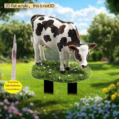 2D Flat Acrylic Cow Garden Stakes, Outdoor Yard Lawn Planter Decor, Suitable For Yard, Lawn And Gardening > Outdoor Decor > Garden Stakes, 2D Flat