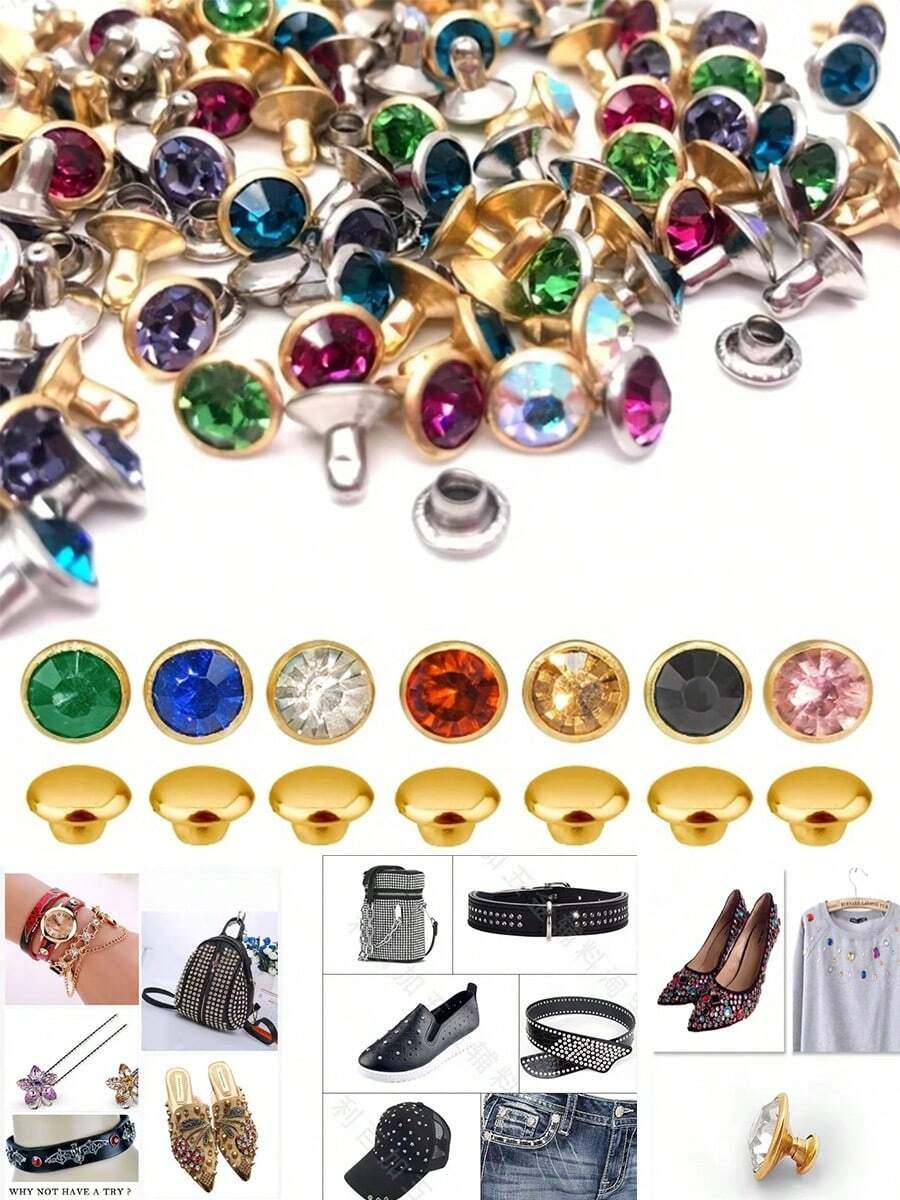 100pcs 10mm(0.394in) Mixed Color Crystal Rivets, Suitable For DIY Leather Crafts, Wallets, Garments
