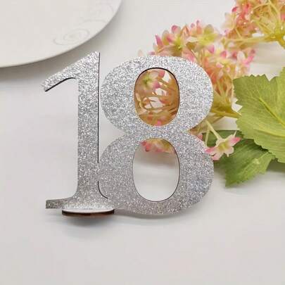 18周年纪念套装 - 双面银色木质数字18桌面摆件，设计优雅，适合婚礼派对和值得纪念的里程碑活动