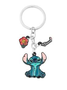 Disney, 1pc Cute Stitch Metal Keychain: A Cartoon Stitch Keychain Featuring A Flower Pendant, Perfect As An Accessory For Travel Backpacks. Ideal For Attaching To Bags And Keys, It Makes An Excellent Valentine's Day Gift For Your Partner! - Multicolor - View 12