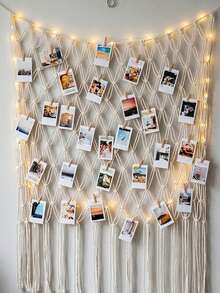 1 Set (Includes 25 Clips) Grid Photo Wall, Photo Display Rack, Photo Frame Collage Board, Ocean Theme Party Decor Fishing Net Photo Props, Dorm Decor Essential, Mediterranean Style Fishing Net Wall Hanging (LED Light Strips Not Included) - Multicolor - View 3