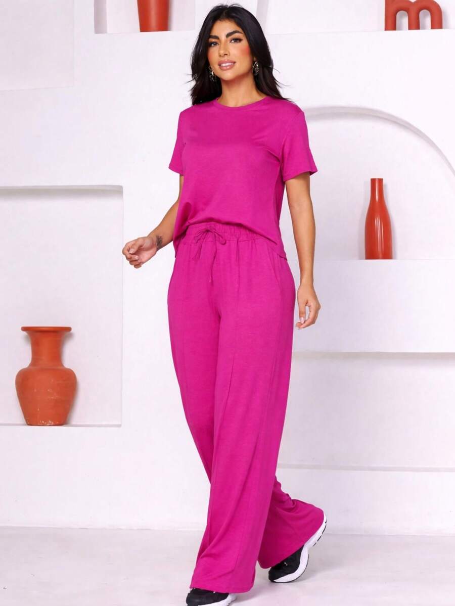 Women's Casual Comfort Fleece Set - Rosa Roja - View 1