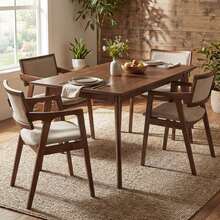 Rubber Wood Dining Chairs Set Of 2 With Arms,Curved Seat & Back For Room,Dark Beige - Beige - View 2