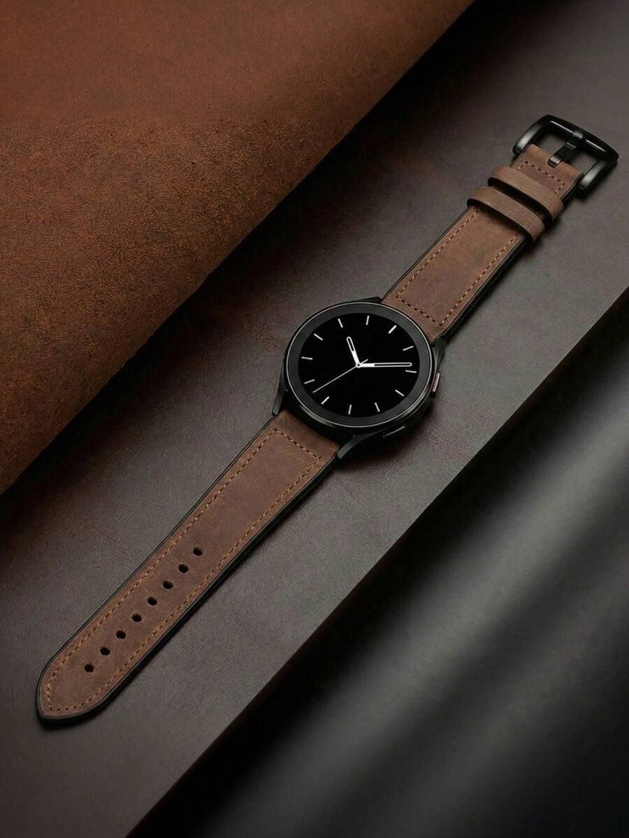 1条20mm/22mm复古棕色真皮表带，适用于三星Galaxy Watch 8/7/6/5/4（40mm/44mm）和Watch GT2/GT3，商务风格替换表带，男士和腕表爱好者的理想礼物 - 棕色 - 查看 1