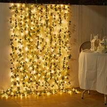 1PC, 90LED Fairy String Leaf LED Lights Ivy Vine Hanging Curtain Lights Artificial Garland 8 Lighting Modes USB Powered Green Plant Vine Lights For Bedroom Wall Garden Wedding Party Christmas Decor (Without Battery) - LED String Light - View 6