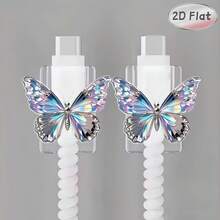 2 Pieces Of Iridescent Diamond Butterfly Pattern Protective Case, Anti-Damage, Providing Better Protection For The Data Cable (Non-Electrically Charged) Type-C Mobile Phone Data Cable Protector, Beautiful And Durable, Exquisite Life, 2D Plane - Multicolor - View 9