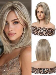 10-Inch Layered Middle-Parted Bobo Wig, Suitable For Summer Daily Wear, Parties, Cosplay, Music Festivals, Holidays, A Practical Gift For Girls - Blonde Ombre - View 13
