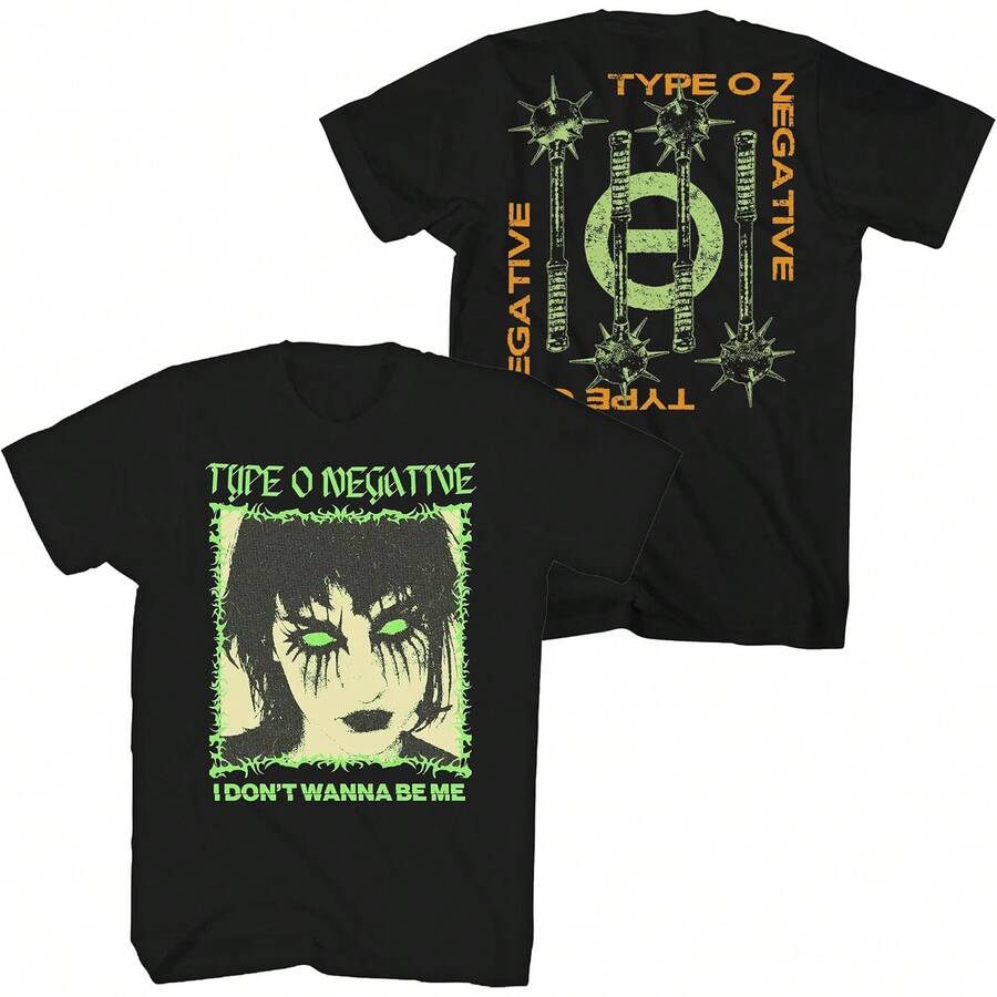 Unisex S-5XL Cotton Graphic T-Shirt Type O Negative Men's "I Don't Want To Be Myself" Fluorescent T-Shirt Black Small Size | Officially Licensed Product | .ComCasual Short Sleeve Tee For Men And Women Gender Neutral Streetwear Short Sleeve Shirt Funny Cartoon Y2K T-Shirt - 黑色 - 查看 1