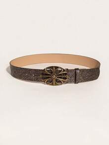 1pc Vintage Floral Embossed Western Cowgirl Style Belt For Women Halloween Summer, School Fall, Autumn, Halloween - 棕色 - 查看 2
