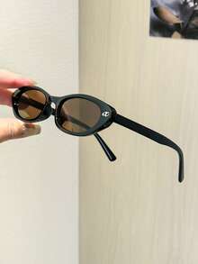 1 PC Women's Retro Narrow Cat Eye Fashion Glasses Solid Color Polycarbonate Frame Tea Tinted Lenses Lightweight Suitable For Vacation Outing With Glasses Box - 彩色 - 查看 6