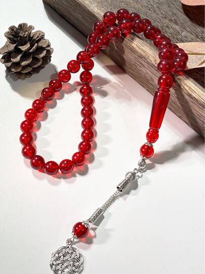 1pc Muslim 45 Beads Burgundy Islamic Prayer Beads, Unisex Can Be Worn Or Held For Worship