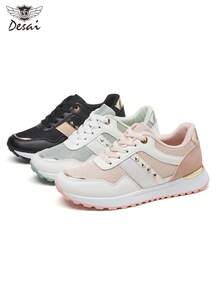 Women's Retro Rivet Platform Sneakers, Desai 1993 Metallic Color Block Mesh Casual Running Shoes - Black - View 8