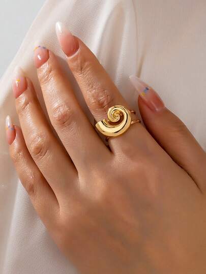1pc Unique Cute Metal Summer Beach Vacation Hollow Seashell Design Ring For Women
